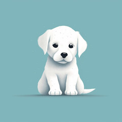 Naklejka premium White Puppy on Blue Background, Generative AI
