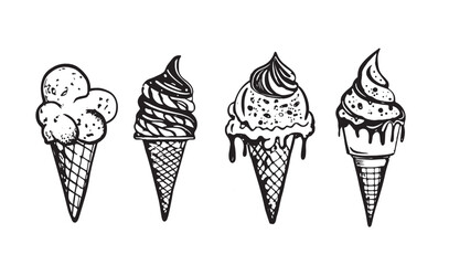 Ice Cream hand drawn illustrations. Vector.