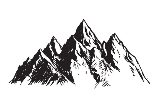 Rocky mountains, hand drawn style, vector illustration.	
