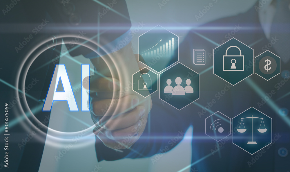 Poster on blurred background digital artificial intelligence icon hologram 3d rendering