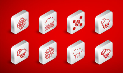 Set line Cloud with snow and sun, Fog cloud, Snow, moon, Snowflake, and icon. Vector