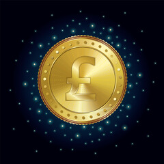 Beautiful golden coin with pound sign on dark background