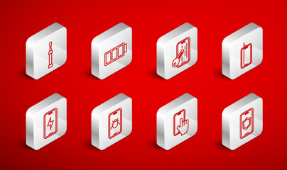 Set line Mobile with shield, Battery, Glass screen protector, Phone repair service, Screwdriver, System bug mobile and charging battery icon. Vector