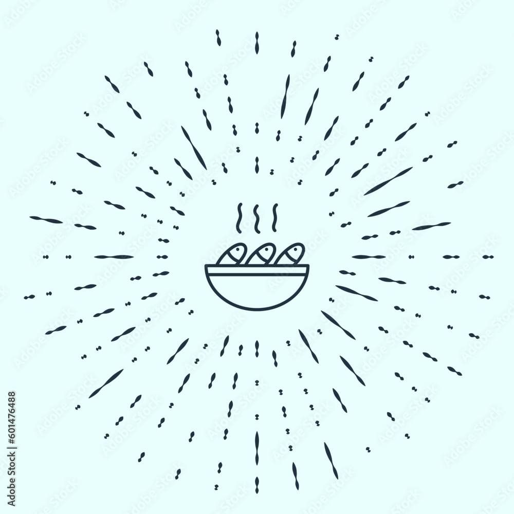 Poster black line fish soup icon isolated on grey background. abstract circle random dots. vector.