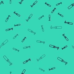 Black line Tooth drill icon isolated seamless pattern on green background. Dental handpiece for drilling and grinding tools. Medical instrument. Vector Illustration