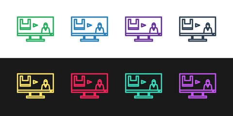 Set line Stop plastic pollution icon isolated on black and white background. Ecological poster. Vector Illustration