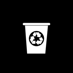 Trash can icon. Recycle bin with recycle symbol icon  isolated on black background 