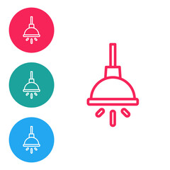 Red line Chandelier icon isolated on white background. Set icons in circle buttons. Vector