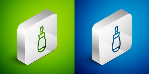 Isometric line Screwdriver icon isolated on green and blue background. Service tool symbol. Silver square button. Vector