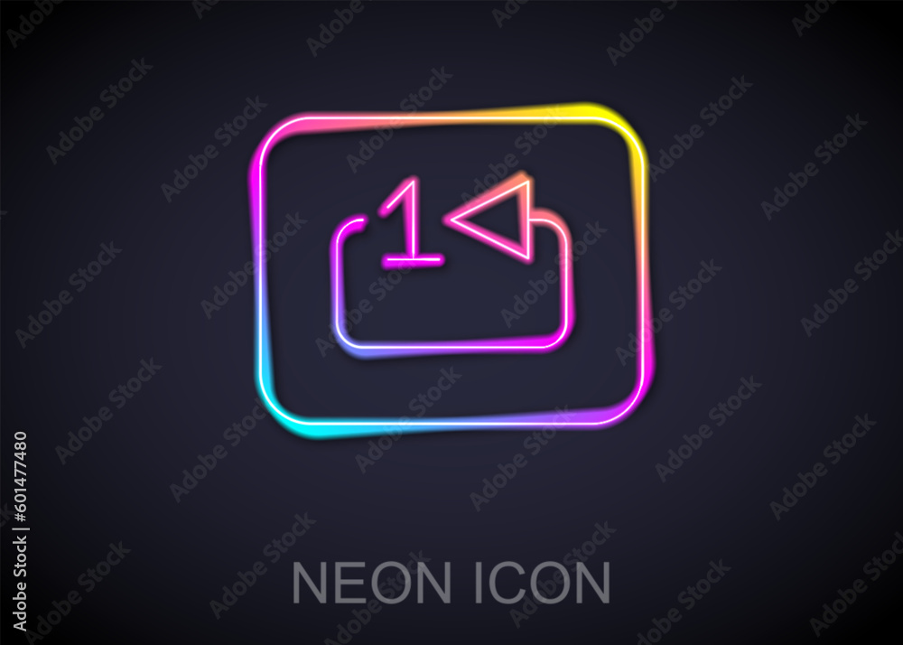 Poster glowing neon line repeat track music player icon isolated on black background. the sign is a round c