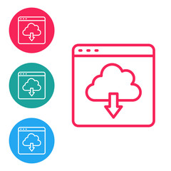 Red line Cloud download icon isolated on white background. Set icons in circle buttons. Vector
