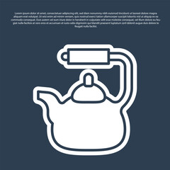 Blue line Kettle with handle icon isolated on blue background. Teapot icon. Vector