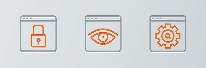 Set line Browser setting, Secure your site with HTTPS, SSL and incognito window icon. Vector