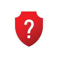 Shield question mark icon. Red protection faq