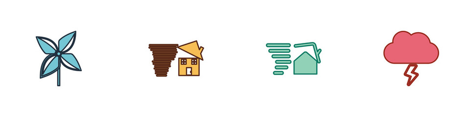 Set Pinwheel, Tornado swirl, and Storm icon. Vector