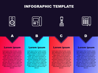 Set line Stereo speaker, House intercom system, Blender and Telephone. Business infographic template. Vector