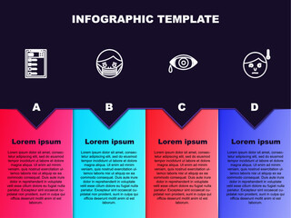 Set line Clinical record, Face protective mask, Reddish eye allergic conjunctivitis and High human body temperature. Business infographic template. Vector