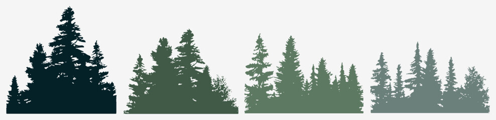 Set of Mountains With Trees Silhouette Wanderlust Adventure Vector Set of 4 