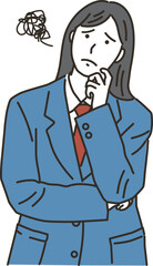 制服を着た悩み中の女子学生
