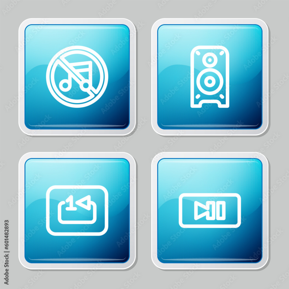 Poster set line speaker mute, stereo speaker, repeat track music player and pause button icon. vector