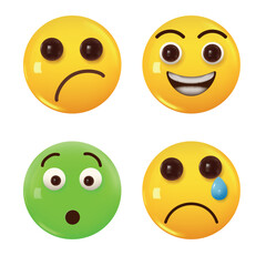Fototapeta premium Set of 3d icon yellow color smile emoji. Vector