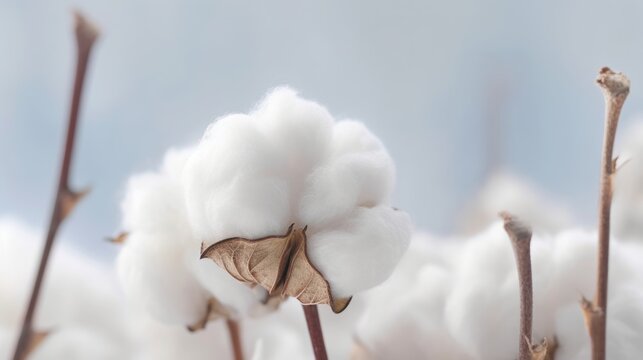 Close up ripe cotton with white fiber grow on white background. Generative AI