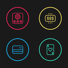 Set line Credit card, Playing with heart, Money prize casino and Online poker table game icon. Vector