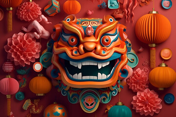 horizontal chinese new year multicolored creative futuristic dragon close-up on a bright background with flowers concept christmas and 2024 new year close up Generative AI 