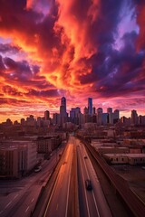 Fototapeta premium Colorful mesmerizing urban sunset. Generative AI