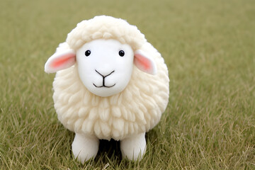 Cute little sheep in grass. Generative AI