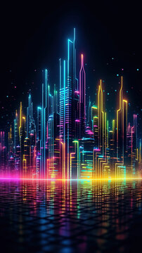 Cyberpunk paper quilling cityscape made of digital binary barcode data in the style of cryptopunk vector dot matrix futuristic landscape