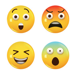 Set of 3d icon yellow color smile emoji. Vector