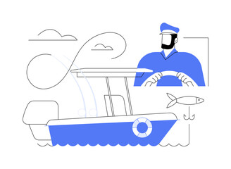 Compact fishing boat abstract concept vector illustration.