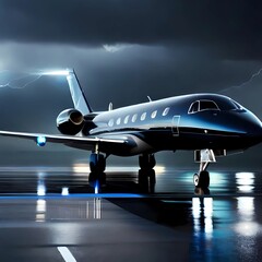 Black Private Jet in the airport during rain . Generative AI