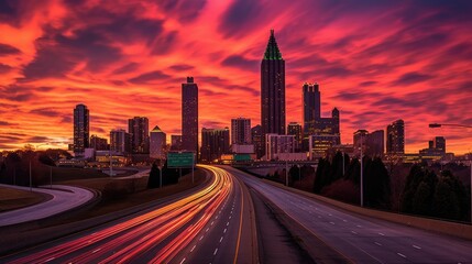 Fototapeta premium Colorful mesmerizing urban sunset. Generative AI