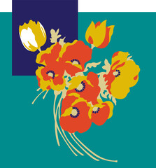 OLGA (1979) “flower power” decorative floral bouquet N°2 • Late 1970’s fashion style, hand-drawn vector illustration.