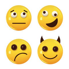 Set of 3d icon yellow color smile emoji. Vector