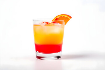 Tequila Sunrise cocktail on white background with copy space. AI generated