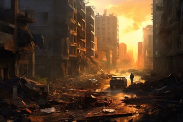 Aftermath of City Devastation: Ruins and Rubble - Generative AI