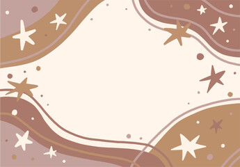 Hand drawn boho background with stars pattern and abstract forms