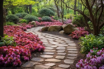 Outdoor Garden Filled with Vibrant Blooming Flowers - Generative AI