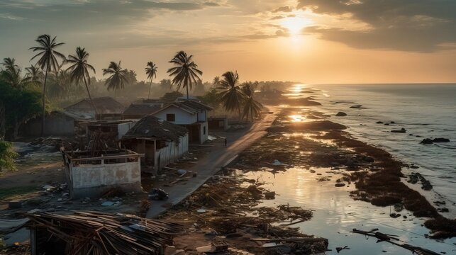 Small Coastal Town Devastated by Powerful Hurricane - Generative AI