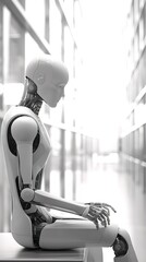 Humanoid Robot is stressful at Contemporary Office Space - Generative AI