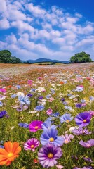 Expansive Field of Vibrant Wildflowers - Generative AI