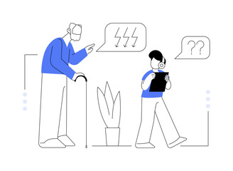 Conflict of generations abstract concept vector illustration.