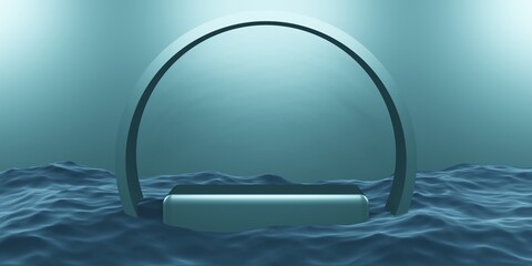 stage product podium stage blue on the water 3d illustration