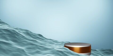 stage product podium stage blue on the water 3d illustration