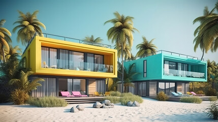 Luxury pool villa spectacular contemporary design digital art. Generative Ai