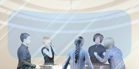 VR Camera Classes and Meetings in Metaverse Avatars of people in the Metaverse world in 3D illustrations