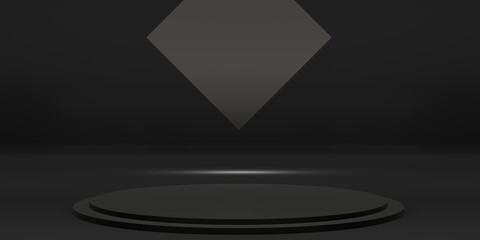 zen style podium stage dark studio scene Minimal scene concept 3D illustration
